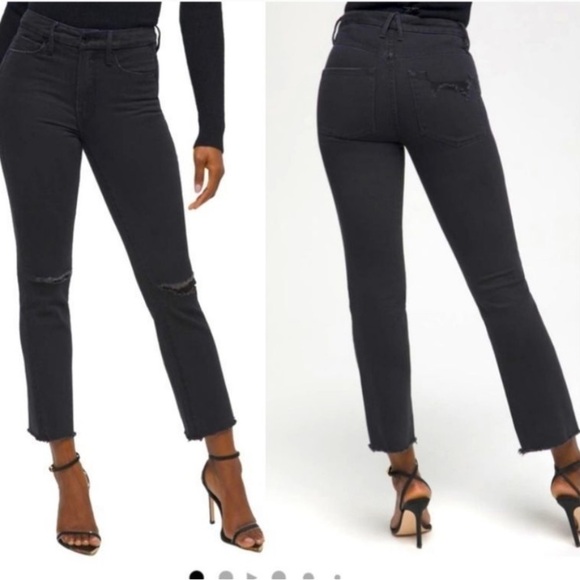 Good American Denim - Good American Good Straight Ripped Fray Hem Crop Jeans 12/31